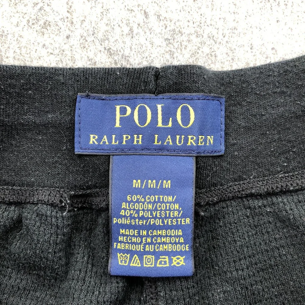 Polo Ralph Lauren Lounge Pants Mens Medium Black Waffle Drawstring Sleepwear